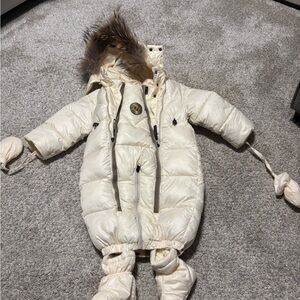 Fendi Cream Quilted Kids Puffer with Fur Hood